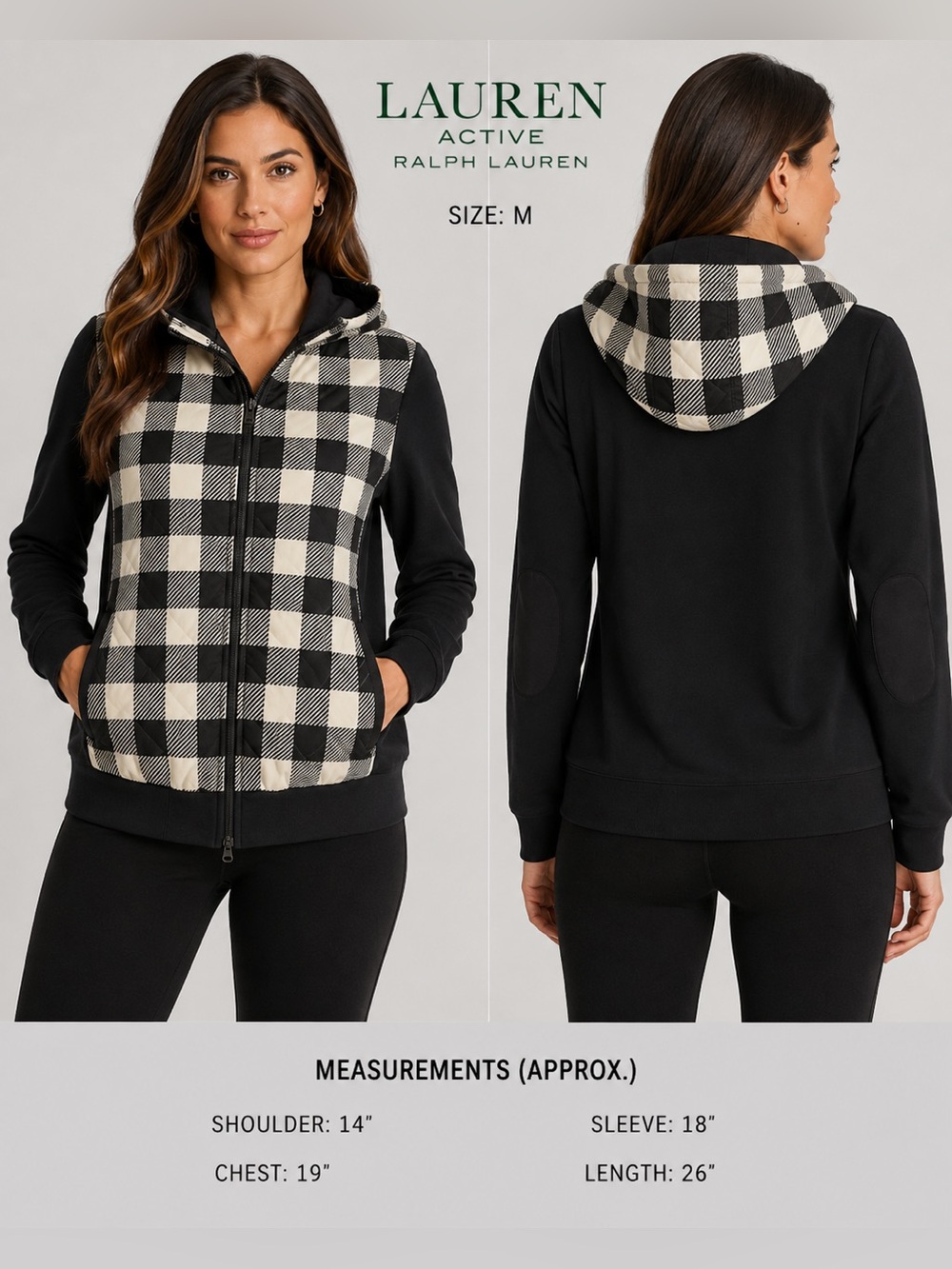 Lauren Active Ralph Lauren M Buffalo Plaid Quilted Hooded Zip Jacket Cottagecore